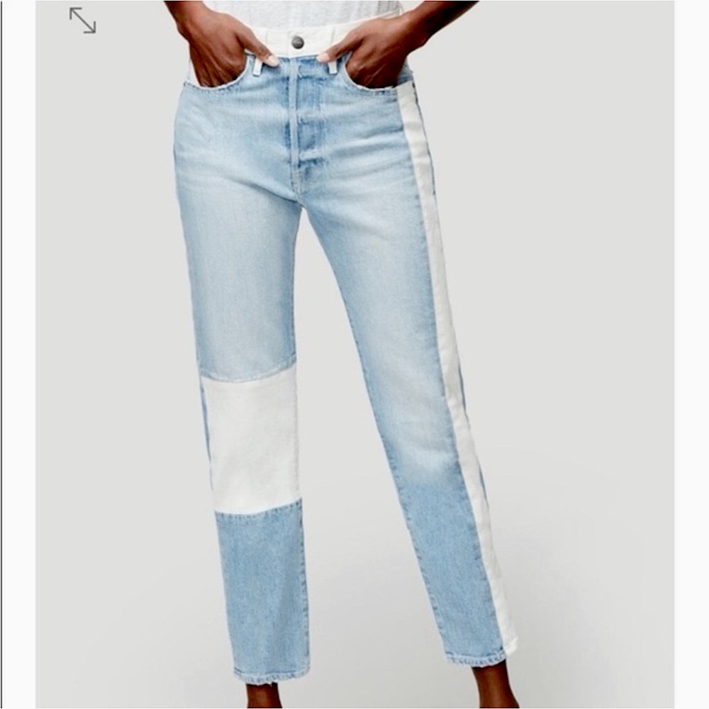 FRAME Denim Two Tone Crop Straight Leg Jeans